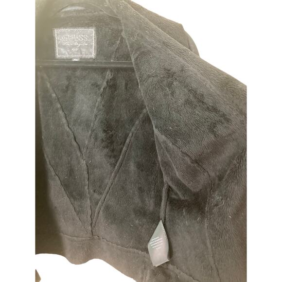 GUESS 1981 Faux Leather Jacket Roll Faux Fur Collar &Lining Black Size M - Picture 11 of 12